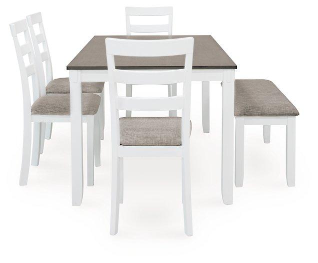 Stonehollow White/Gray Dining Table and Chairs with Bench (Set of 6)