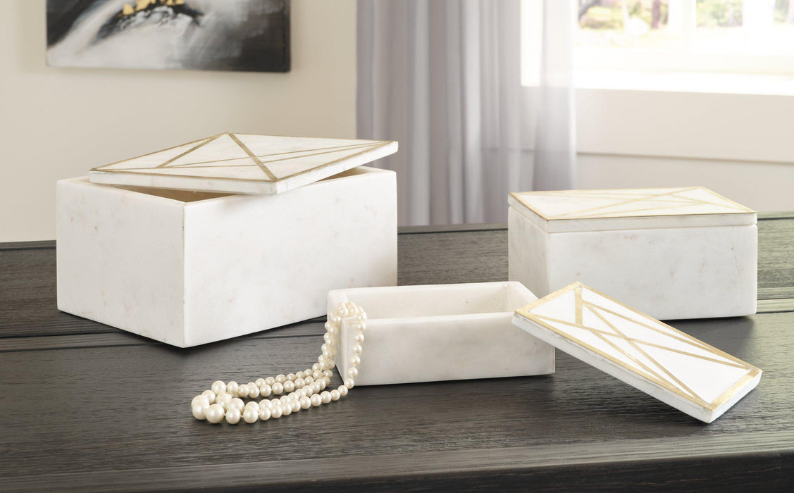 Ackley White/Brass Finish Box (Set of 3)